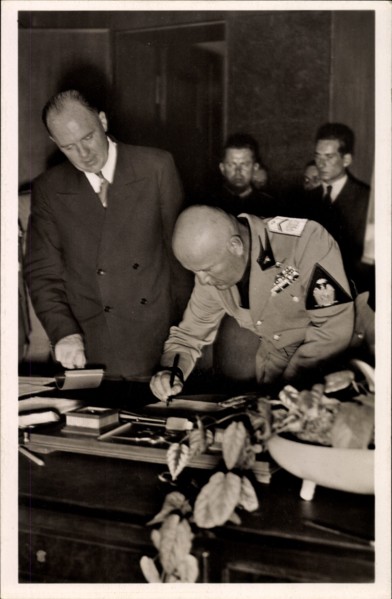 Münchner Abkommen 1938, Benito Mussolini, Unterzeichnung der Verträge, Photo Hoffmann S 10/2