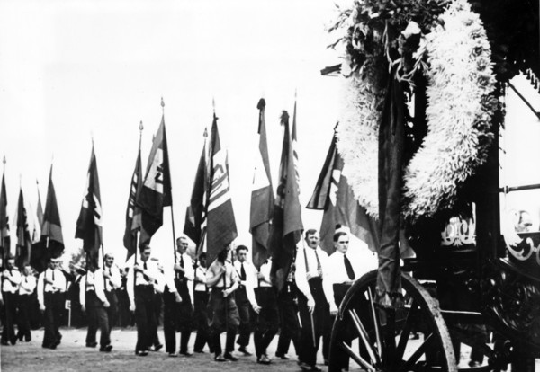 The Nazi propaganda photo shows the funeral procession for murdered supporter of the Sudetenland