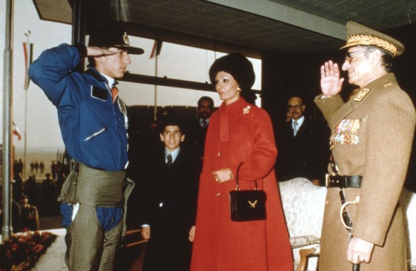 Reza Pahlavi, fighter pilot, salutes his father, Mohammad Reza Shah Pahlavi (1978)