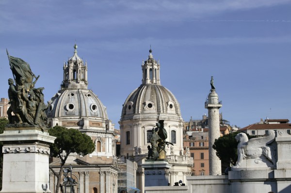 Domes of the churches of S. Maria di Loreto and  S.S. Nome di Maria, Rome, Italy