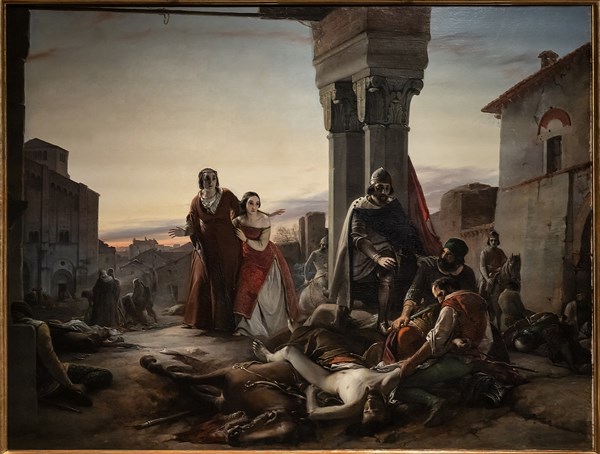Pasuqale Massaccra: "Ricciardino Langosco's mother searching the corpse of her son killed during the conquest of Pavia at the hands of  Matteo Visconti in 1315"