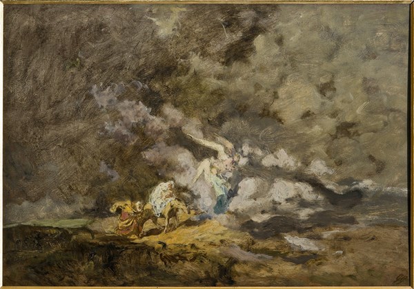 Collezione Assicoop / Unipol : Giuseppe Graziosi (1879-1942), "Fuga in Egitto". Olio su compensato,