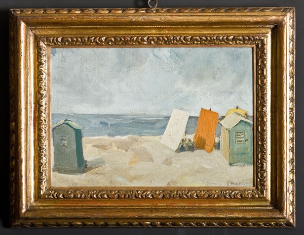 Carlo Minelli, "Spiaggia con Cabine"