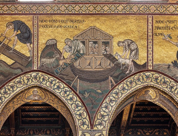 Monreale, Duomo: "Noah has the animals loaded onto the Ark"