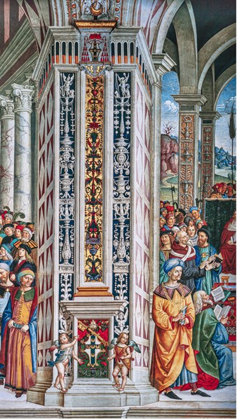 Fresco on the South-West wall of the Piccolomini Library in Siena