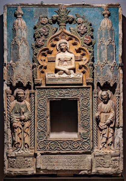 “Tabernacle of the Blessed Sacrament with Christ in the tomb between St. Peter and St. Paul”, by school of Antonino da Venezia