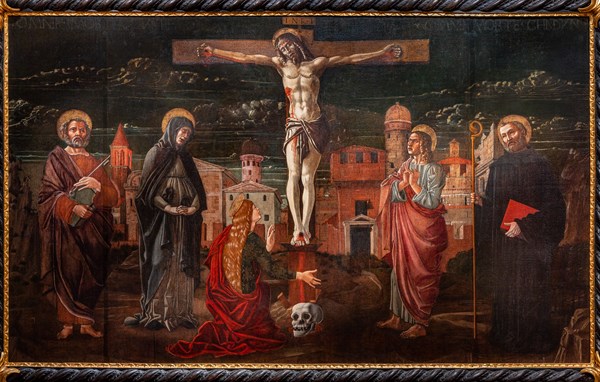 “Crucified Christ among St. Peter, the Virgin, Mary Magdalene, St. John the apostle and St. Benedict”, by Master of St. Peter in Vicenza