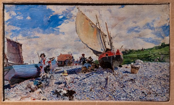 “The Beach at Etretat” by Giovanni Boldini