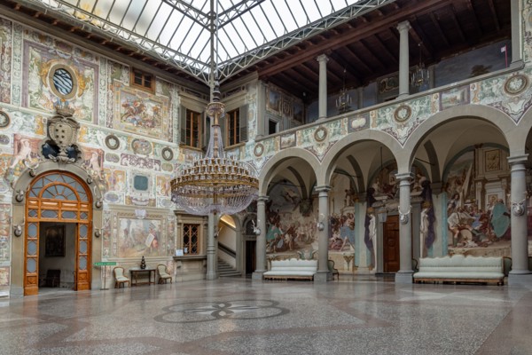 Medici Villa La Petraia: view of the central courtyard, with frescoes by Cosimo Daddi and