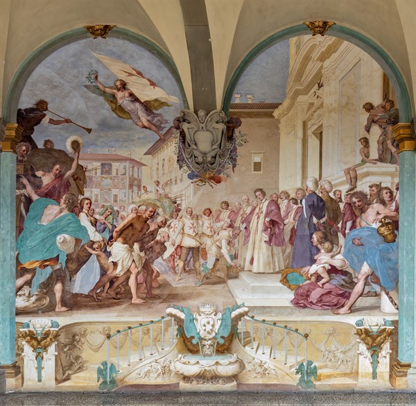 Medici Villa La Petraia, courtyard: “Cosimo II receives the winners of the Bona's feat”, fresco