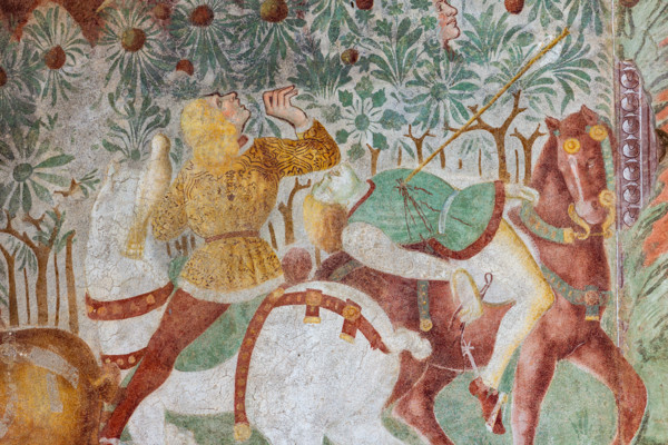 Clusone, Oratory of Disciplini or St. Bernardino, façade: frescoes with the Triumph of Death on