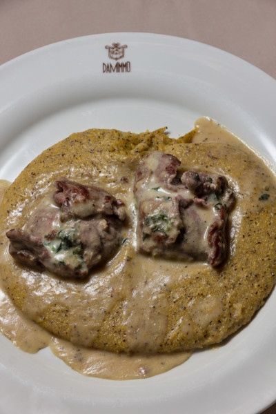 Bergamo, Città alta, Restaurant "Da Mimmo", a typical dish of Bergamo cuisine: oseli scapacc