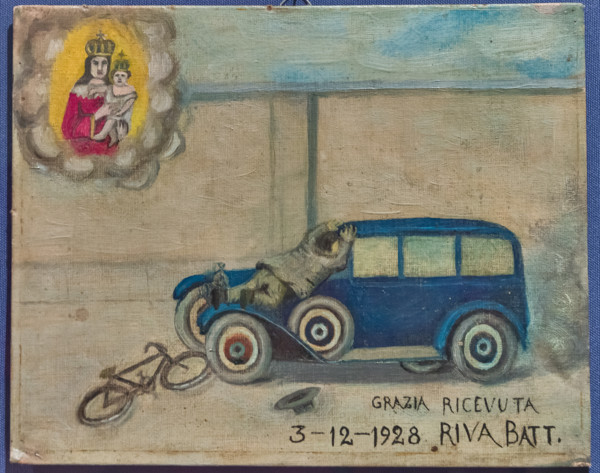 Bergamo, Bernareggi Museum: ex voto depicting an accident between a car and a bike.
Bergamo