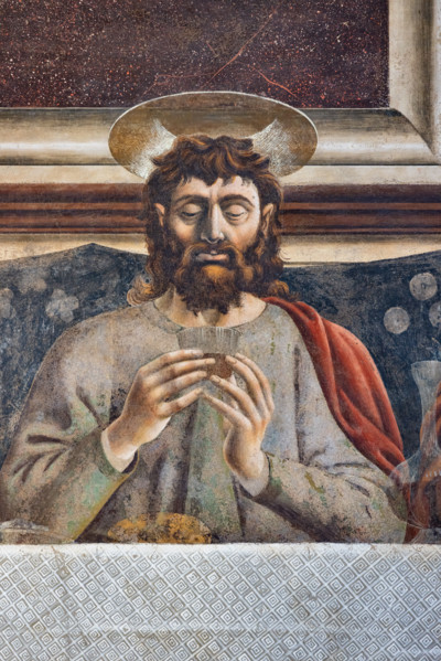 “L’Ultima Cena”, affresco (453 × 975 cm)  di Andrea del Castagno, 1447 circa, conservato sulla