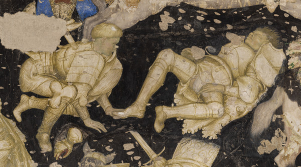 Palazzo Ducale, sala del Pisanello, parete sud-est: “Torneo-battaglia di Louvezerp”,  1430-1433, di