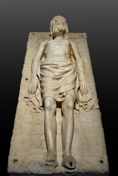 “Deposed Christ or Dead Christ”, marble statue by Jacopino da Tradate, 1420-30. The statue was