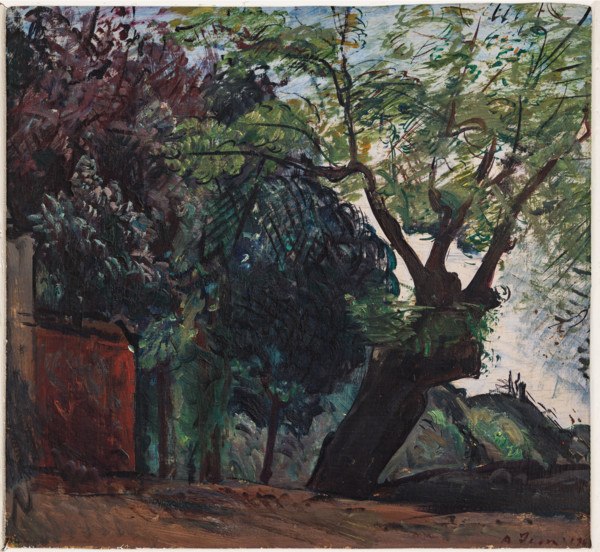 “ Paesaggio” di Achille Funi (FE 1890 - 1972).
Olio su compensato, cm. 63 x 58.
Collezione