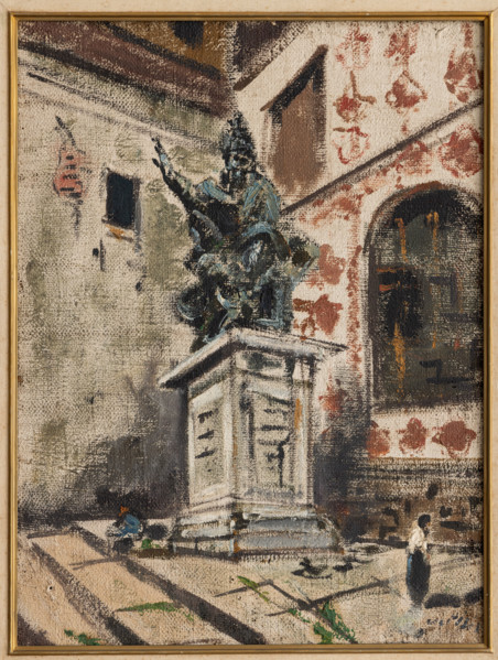 “Cortile a Bologna” di Filippo De Pisis (Ferrara, 1856-1956), olio su tela, cm. 62 x 46