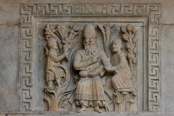 Fidenza, Duomo (Cathedral of S. Donnino), façade: bas-relief with "The Prophet Enoch" by