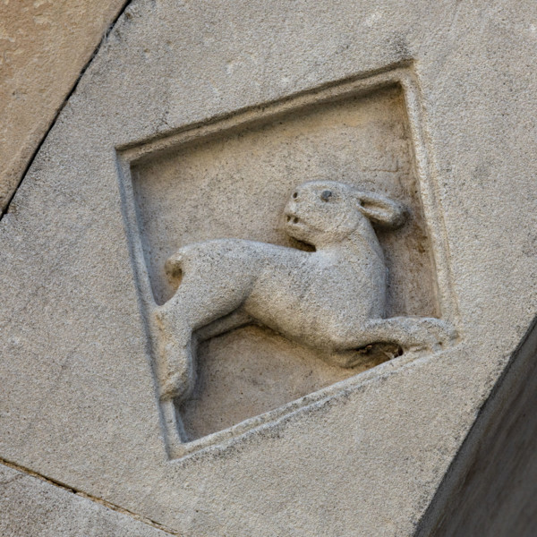 Fidenza, Duomo (St. Donnino Cathedral),facade, left portal, prothyrum, series of lozenges with