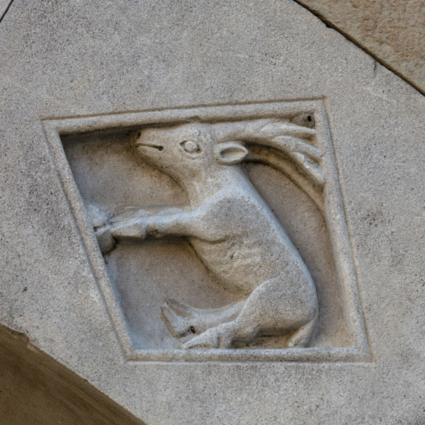 Fidenza, Duomo (St. Donnino Cathedral),facade, left portal, prothyrum, series of lozenges with