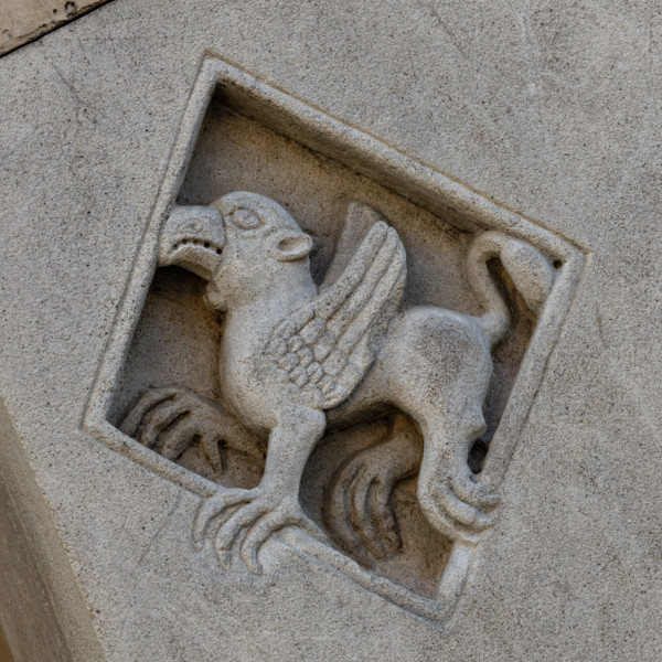 Fidenza, Duomo (St. Donnino Cathedral),facade, left portal, prothyrum, series of lozenges with