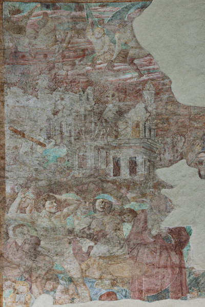 Pisa, Camposanto monumentale:
“Incendio di Sodoma”, particolare; affreschi di Benozzo Gozzoli -