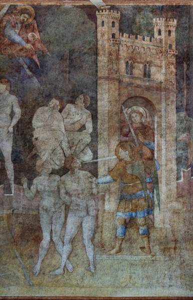 Pisa, Camposanto monumentale:
 “Storie di Adamo ed Eva”;  affreschi di Piero di Puccio, 1389/1391.
