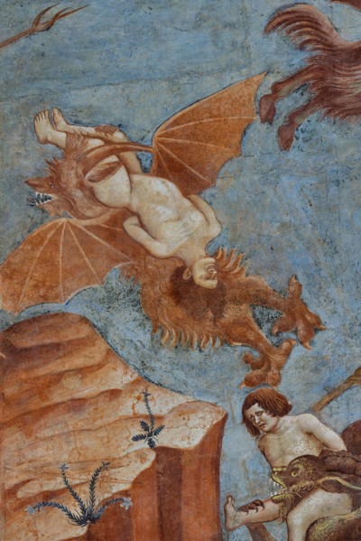Pisa, Camposanto monumentale: ”Trionfo della Morte”, particolare degli affreschi di Buonamico