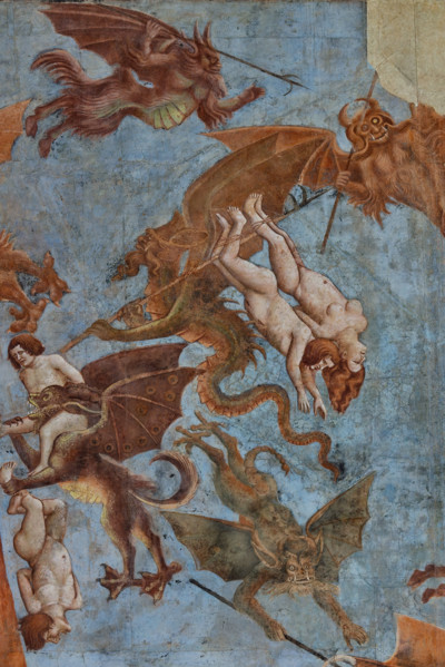 Pisa, Camposanto monumentale: ”Trionfo della Morte”, particolare degli affreschi di Buonamico