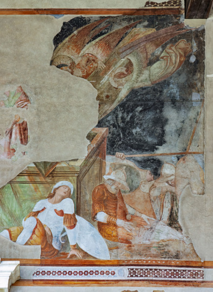 Pisa, Camposanto monumentale, parete est:
frammento  della “Resurrezione”. Affreschi di Buonamico