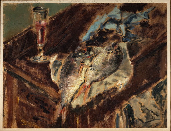 Collezione Assicoop Unipol, inv. n° 978: 
Filippo De Pisis (1896 - 1956); “Pesci e bicchiere”