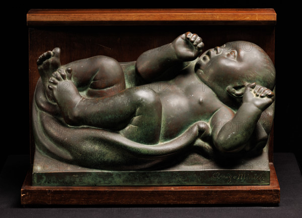 Arrigo Minerbi (1881 - 1960); “Pupo, figura di bimbo in fasce” (bronzo, cm. 36 x 22 x 15)