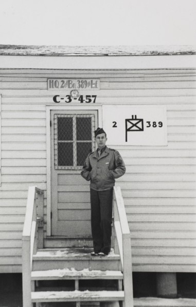 Soldier, Outdoor Portrait, WWII, HQ 2nd Battalion, 389th Infantry, US Army Military Base, Indiana, USA, 1942