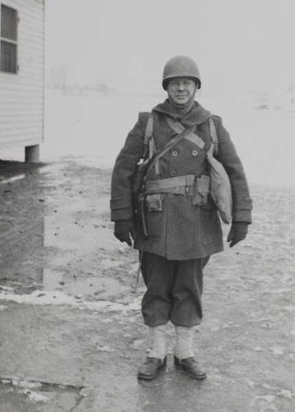 Soldier, Outdoor Portrait, WWII, HQ 2nd Battalion, 389th Infantry, US Army Military Base, Indiana, USA, 1942