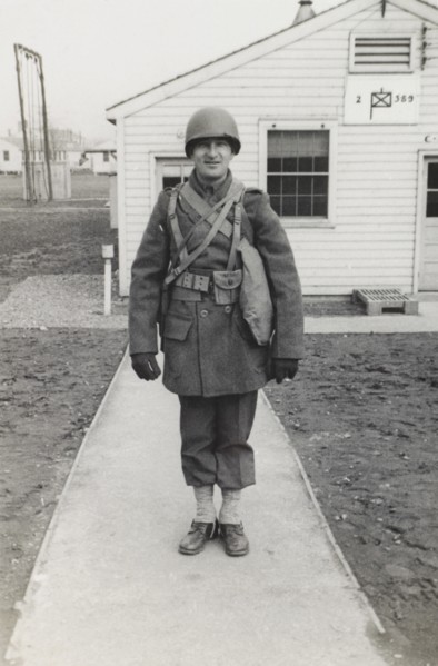 Military Soldier, Outdoor Portrait, WWII, HQ 2nd Battalion, 389th Infantry, US Army Military Base, Indiana, USA, 1942