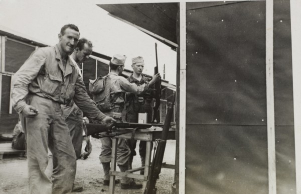 Soldiers Cleaning Rifles, WWII, 2nd Battalion, 389th Infantry, US Army Military Base Indiana, USA, 1942