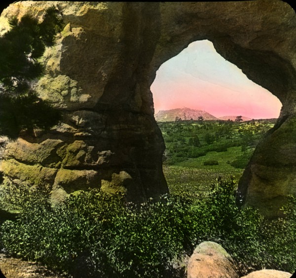 Phoebe's Arch, Palmer Lake, Colorado, USA, Magic Lantern Slide, circa 1910