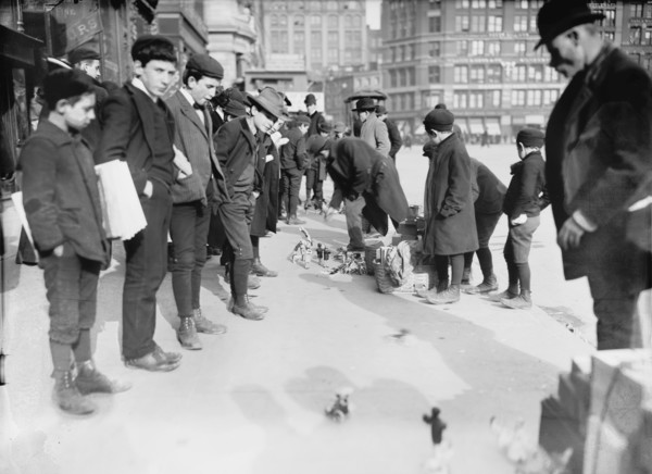 Group of Gutter Toy Merchants and Young Boys, New York City, New York, USA, Detroit Publishing Company, 1903