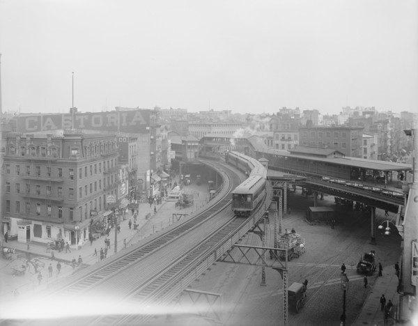 Chatham Square and Elevated Train, New York City, New York, USA, Detroit Publishing Company, 1900