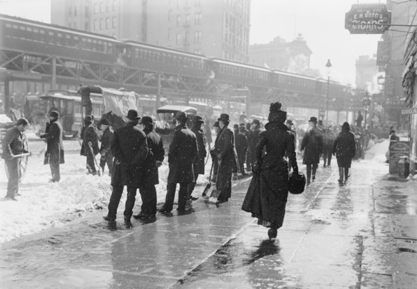 Pedestrians on Street During Blizzard, New York City, New York, USA, Detroit Publishing Company, 1899