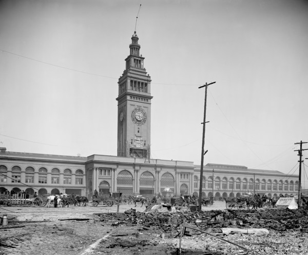 Ferry Building and Ruins after Earthquake, San Francisco, California, USA, Detroit Publishing Company, 1906