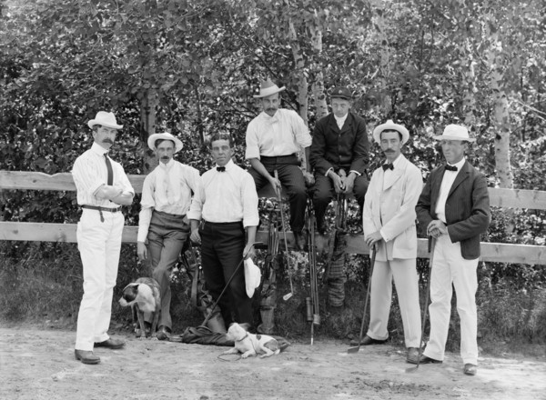 Group of Men with Golf Clubs, Portrait, Mountain Golf Club, White Mountains, New Hampshire, USA, Detroit Publishing Company, 1900