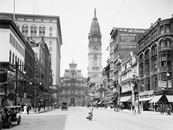Market Street, West from 12th, Philadelphia, Pennsylvania, USA, Detroit Publishing Company, 1915
