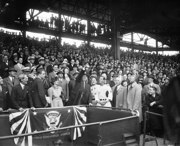 U.S. President Franklin Roosevelt Tossing out First Baseball to Begin Season, Griffith Park, Washington DC, USA, Harris & Ewing, 1936