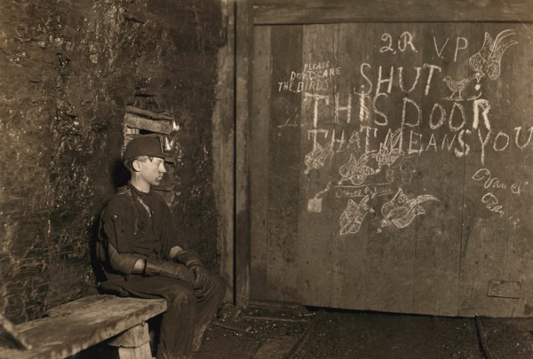 Portrait of 15-year Old Boy Working as Trapper at Coal Mine, His only Job is to Open and Close the Door, West Virginia, USA, Lewis Hine, 1908