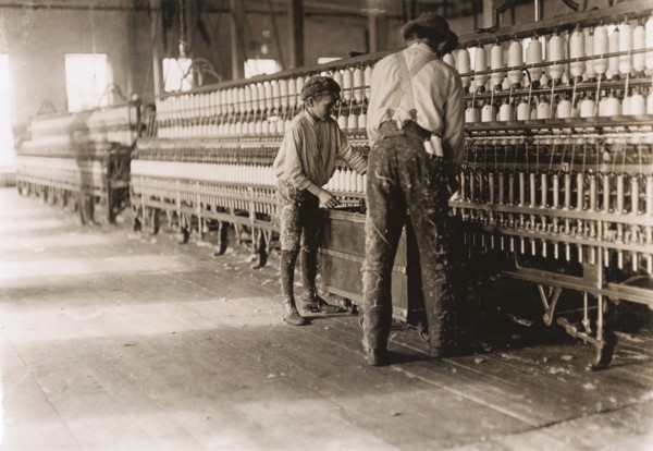 Young Boy Assisting in Removing Spindles at Cotton Factory, Cherryville, North Carolina, USA, Lewis Hine, 1908