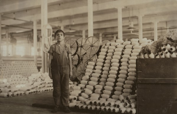 Portrait of Young Boy Working as Doffer at Cotton Mill, Fall River, Massachusetts, USA, Lewis Hine, 1912