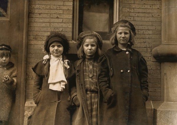 Portrait of Young Newsgirls Waiting for Paper Delivery, Hartford, Connecticut, USA, Lewis Hine, 1909