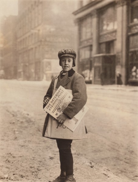 Young Newsboy Selling Newspapers on Street, Rochester, New York, USA, Lewis Hine, 1910
